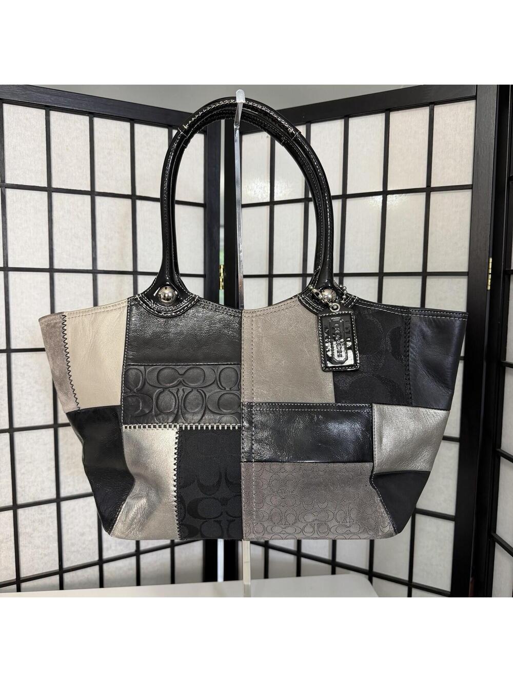 VintagCoach Bleecker Patchwork Tote F14045 Black Silver Pewter Signature Y2K Bag